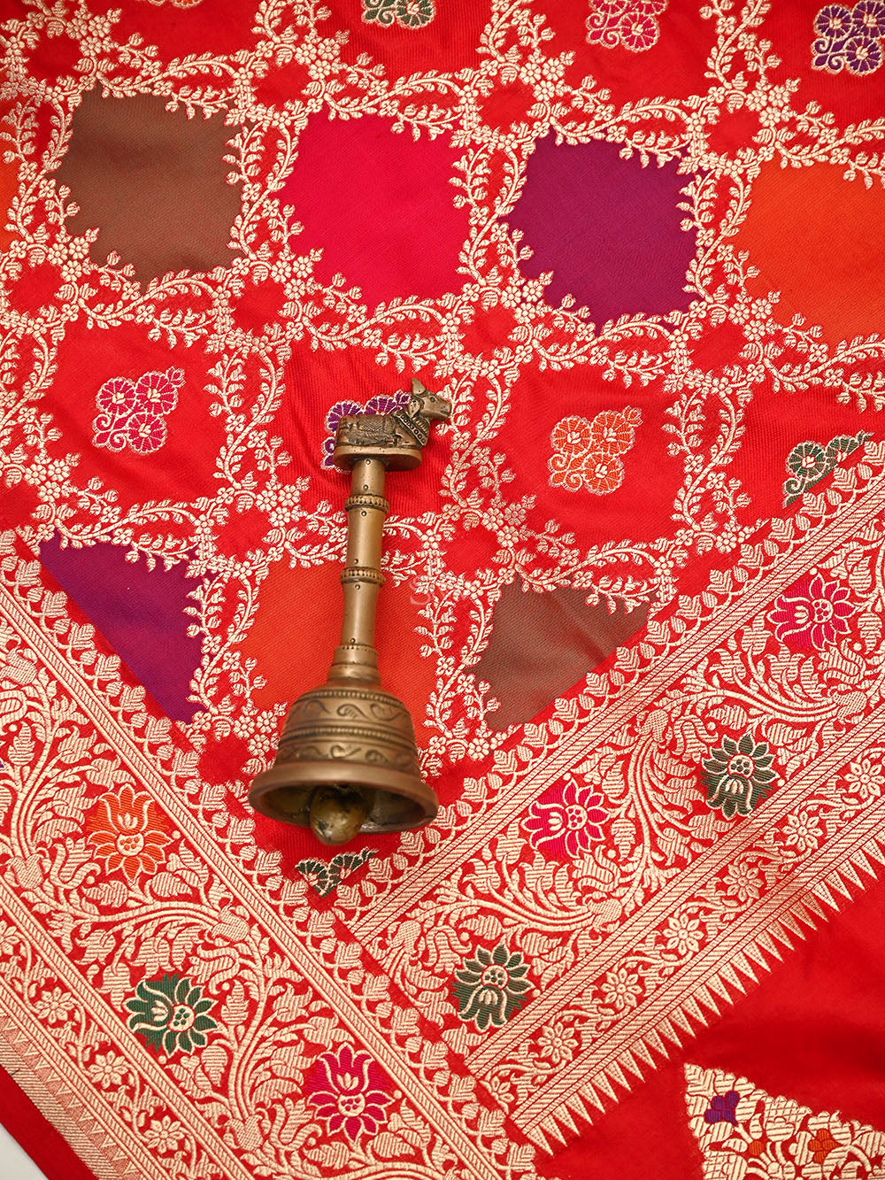 Red Rangkat Jaal Katan Silk Handloom Banarasi Saree - Sacred Weaves