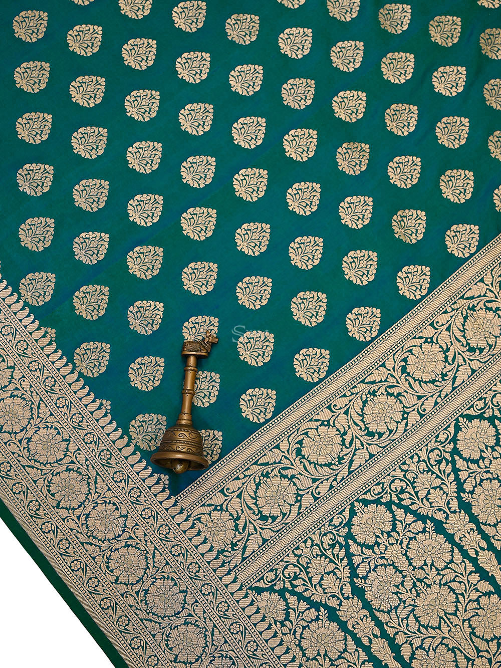 Green Blue Floral Boota Uppada Katan Silk Handloom Banarasi Saree - Sacred Weaves