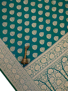 Green Blue Floral Boota Uppada Katan Silk Handloom Banarasi Saree - Sacred Weaves