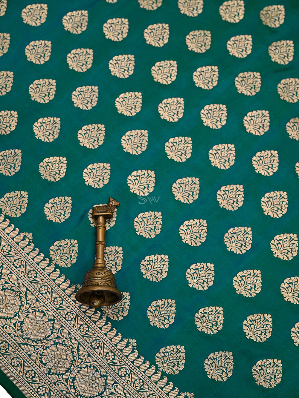 Green Blue Floral Boota Uppada Katan Silk Handloom Banarasi Saree - Sacred Weaves