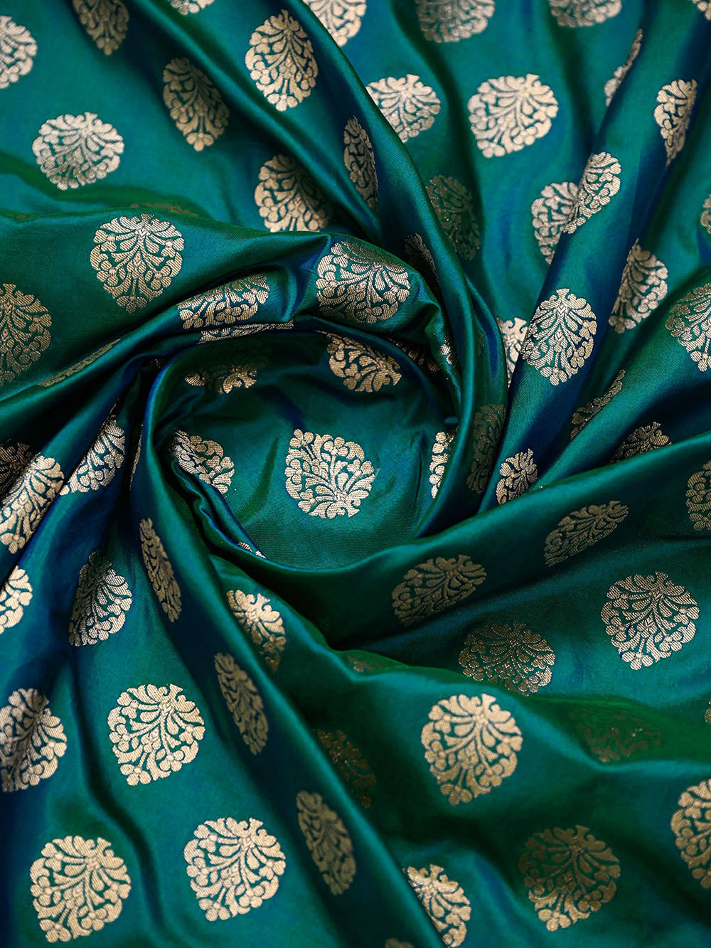 Green Blue Floral Boota Uppada Katan Silk Handloom Banarasi Saree - Sacred Weaves
