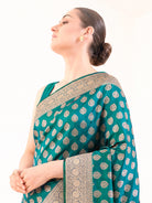 Green Blue Floral Boota Uppada Katan Silk Handloom Banarasi Saree - Sacred Weaves