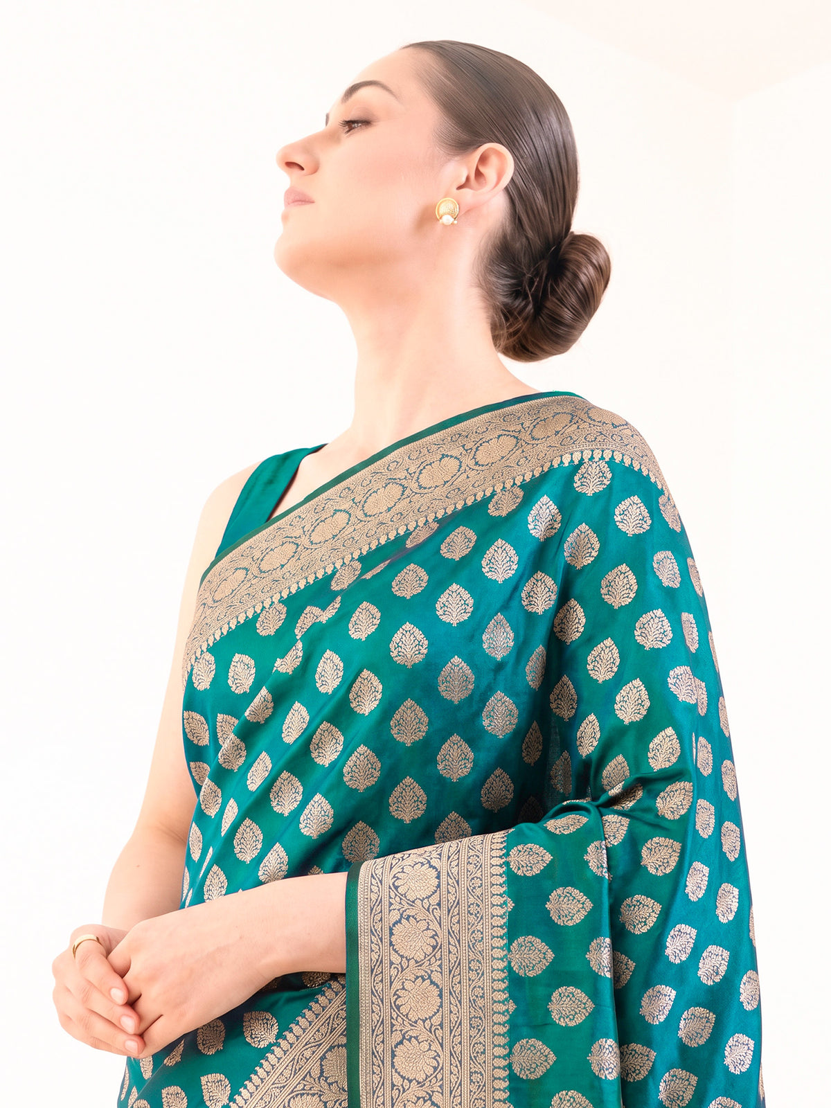 Green Blue Floral Boota Uppada Katan Silk Handloom Banarasi Saree - Sacred Weaves