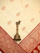 Cream Zari Boota Katan Silk Handloom Banarasi Saree - Sacred Weaves