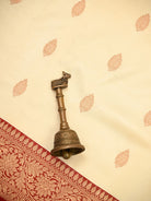 Cream Zari Boota Katan Silk Handloom Banarasi Saree - Sacred Weaves