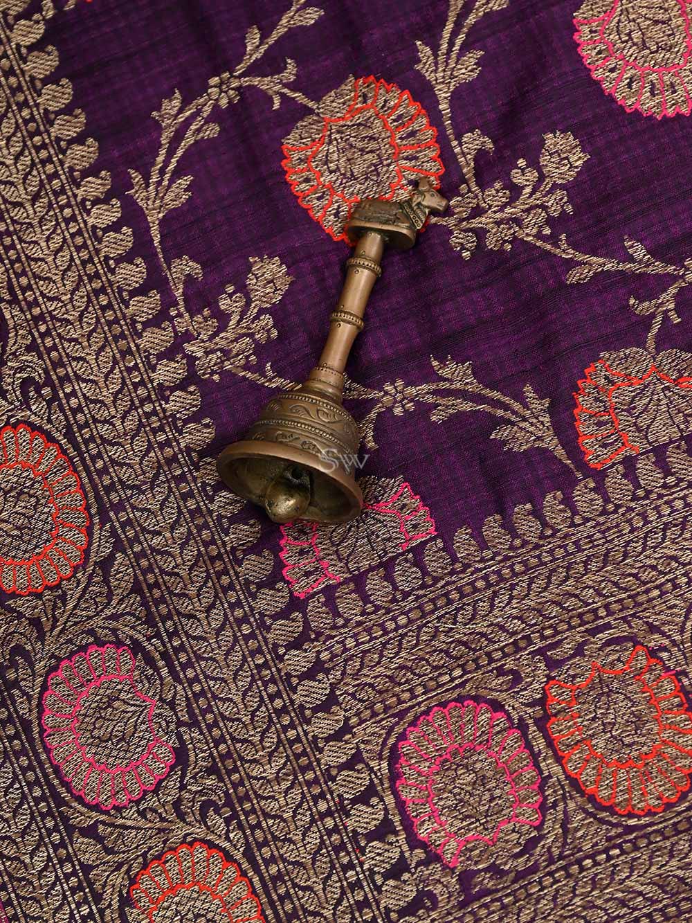 Dark Purple Meenakari Jaal Dupion Silk Handloom Banarasi Saree - Sacred Weaves