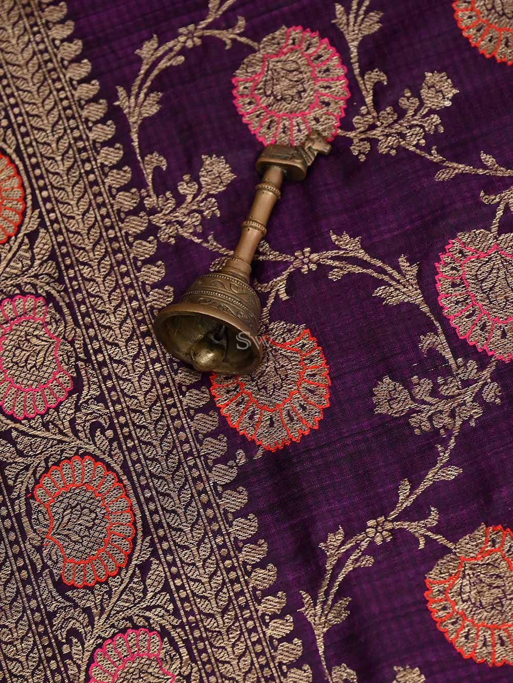 Dark Purple Meenakari Jaal Dupion Silk Handloom Banarasi Saree - Sacred Weaves