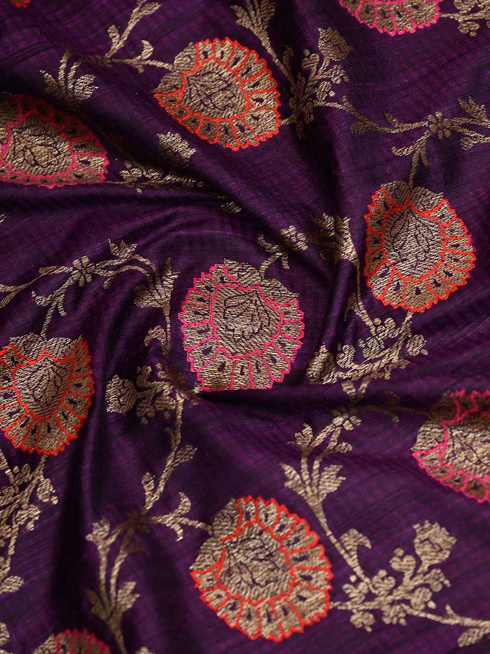 Dark Purple Meenakari Jaal Dupion Silk Handloom Banarasi Saree - Sacred Weaves