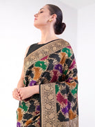 Black Rangkat Jaal Katan Silk Handloom Banarasi Saree - Sacred Weaves