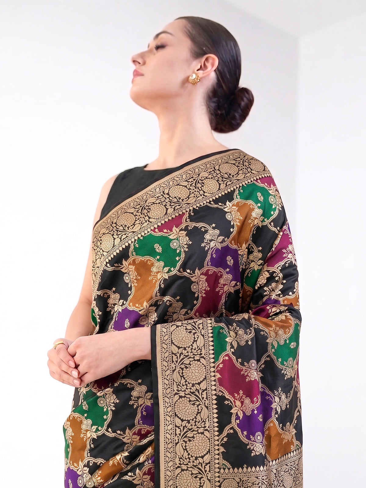 Black Rangkat Jaal Katan Silk Handloom Banarasi Saree - Sacred Weaves