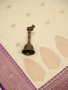 Beige Magenta Floral Boota Katan Silk Handloom Banarasi Saree - Sacred Weaves