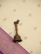 Beige Magenta Floral Boota Katan Silk Handloom Banarasi Saree - Sacred Weaves