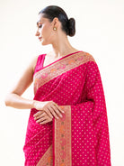 Pink Meenakari Konia Katan Silk Handloom Banarasi Saree - Sacred Weaves