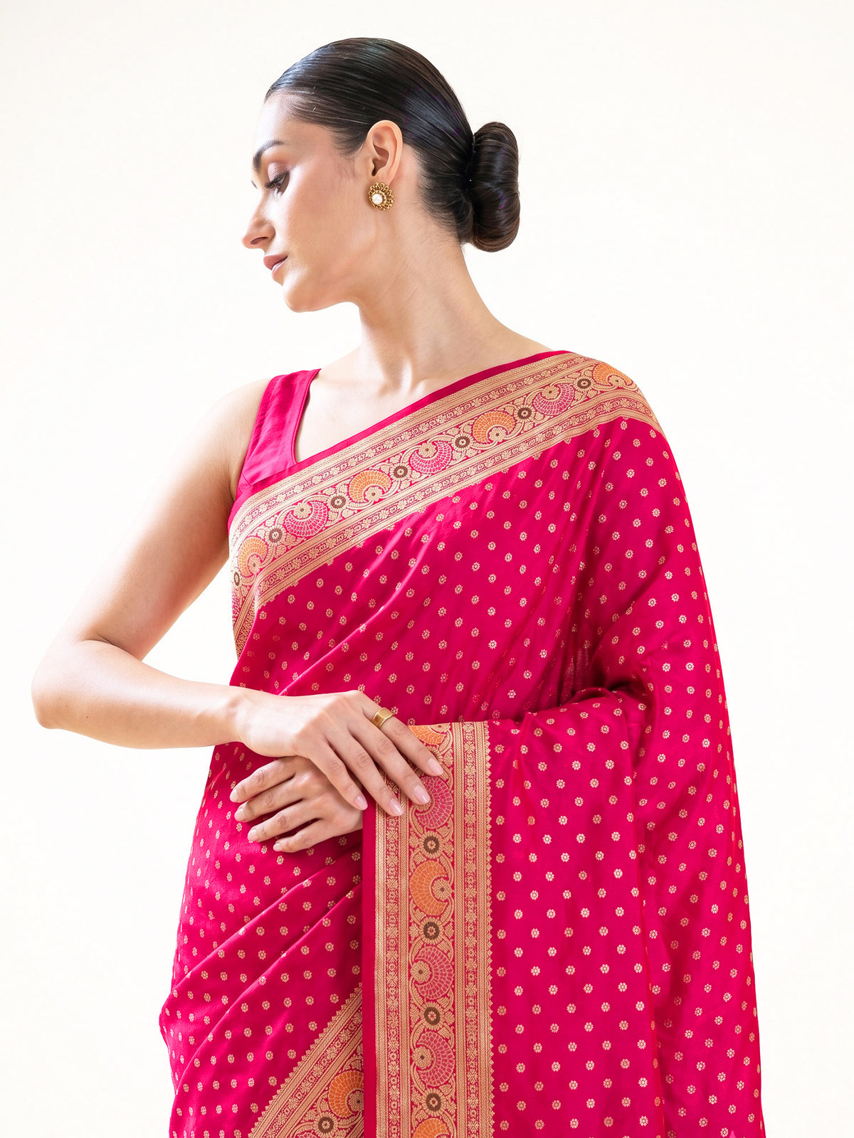 Pink Meenakari Konia Katan Silk Handloom Banarasi Saree - Sacred Weaves