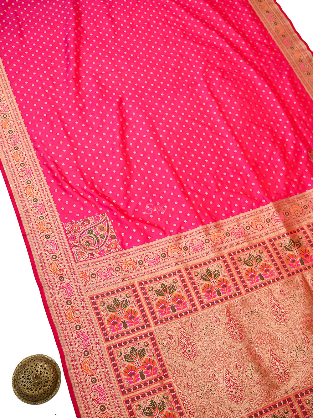 Pink Meenakari Konia Katan Silk Handloom Banarasi Saree - Sacred Weaves