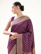 Dark Purple Meenakari Konia Katan Silk Handloom Banarasi Saree - Sacred Weaves