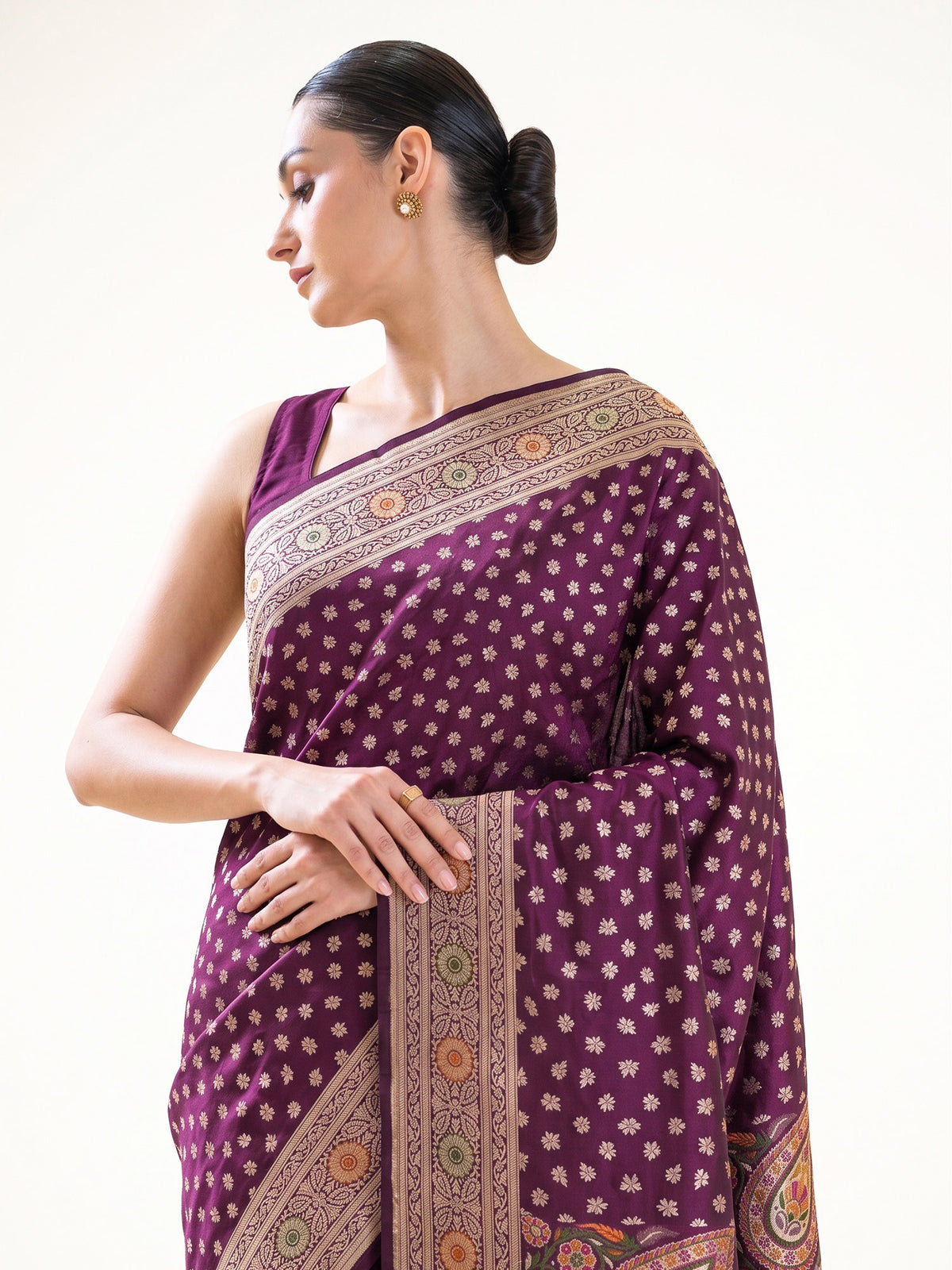 Dark Purple Meenakari Konia Katan Silk Handloom Banarasi Saree - Sacred Weaves