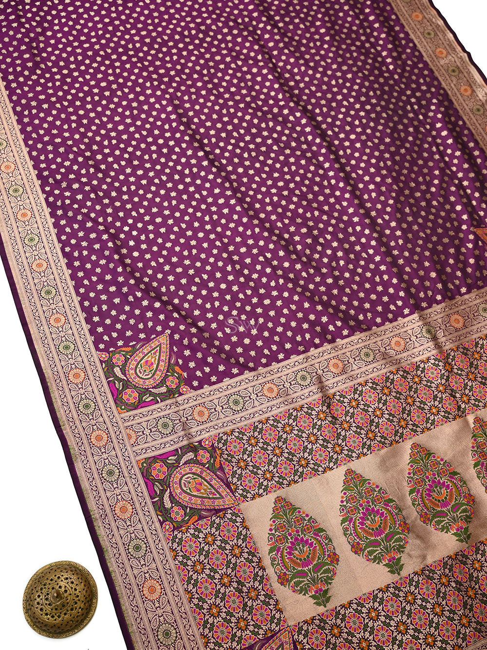 Dark Purple Meenakari Konia Katan Silk Handloom Banarasi Saree - Sacred Weaves
