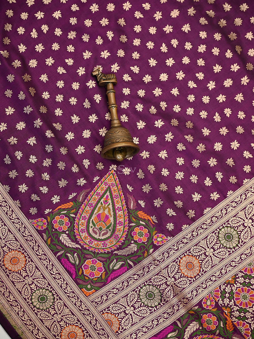Dark Purple Meenakari Konia Katan Silk Handloom Banarasi Saree - Sacred Weaves