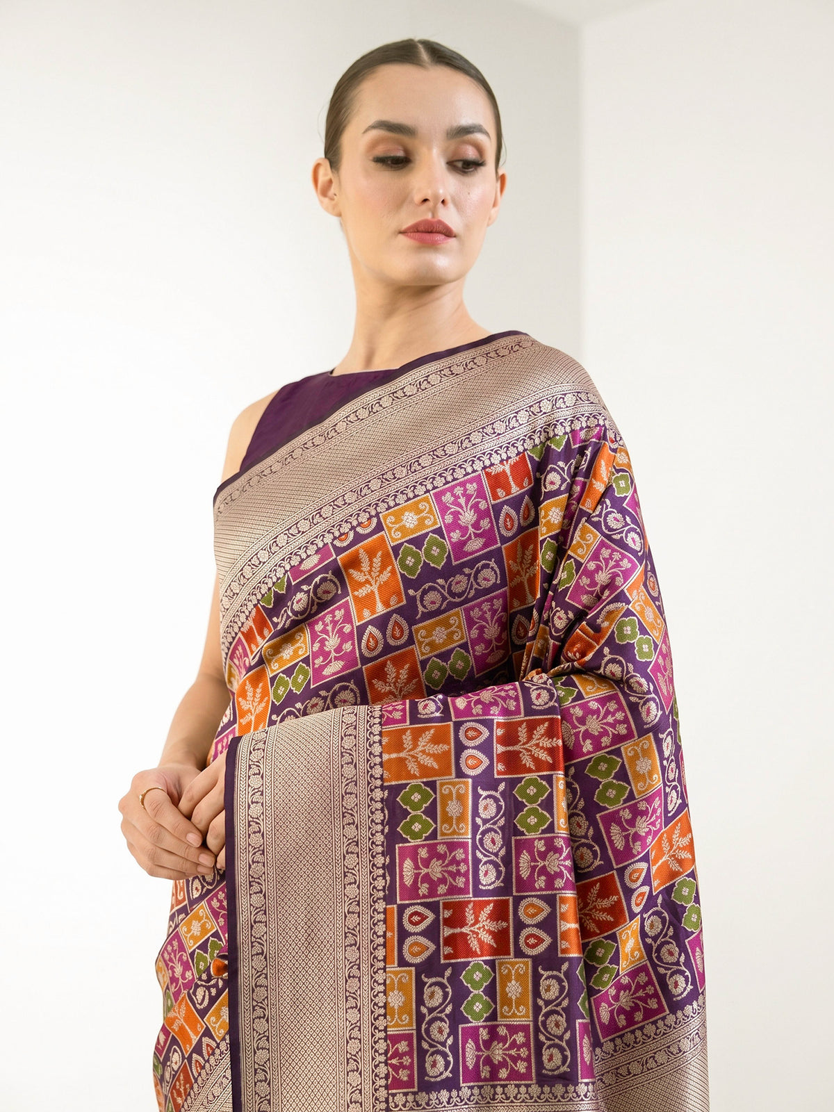 Dark Purple Rangkat Jaal Katan Silk Handloom Banarasi Saree - Sacred Weaves