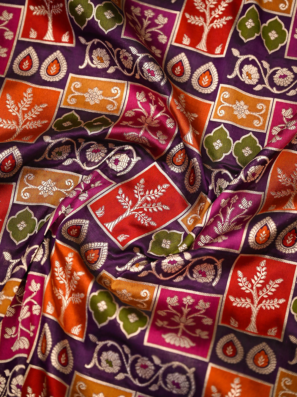 Dark Purple Rangkat Jaal Katan Silk Handloom Banarasi Saree - Sacred Weaves