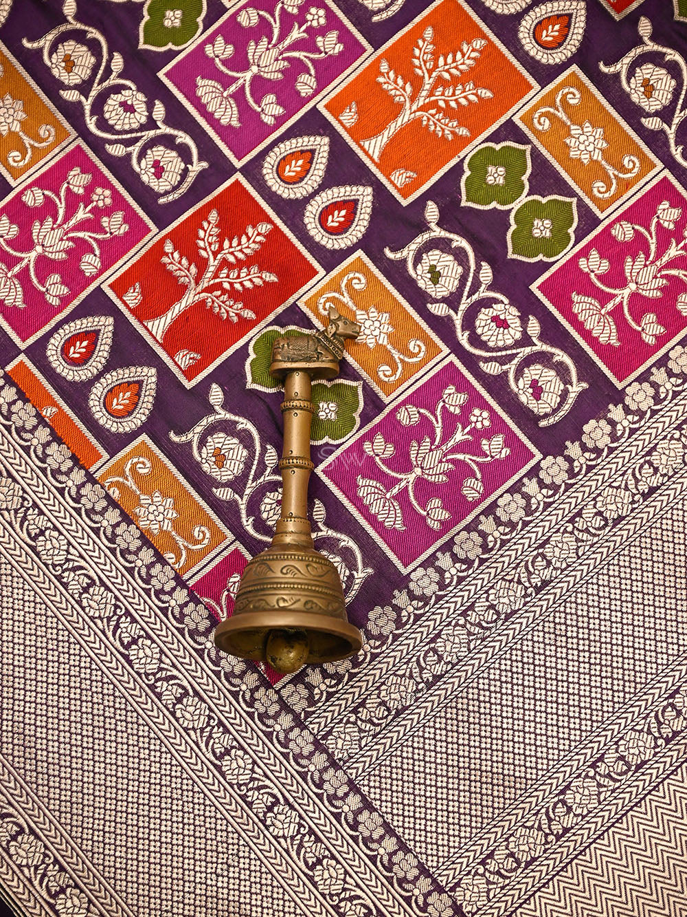 Dark Purple Rangkat Jaal Katan Silk Handloom Banarasi Saree - Sacred Weaves