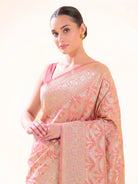 Pastel Pink Zari Jaal Uppada Katan Silk Handloom Banarasi Saree - Sacred Weaves
