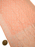 Peach Zari Jaal Uppada Katan Silk Handloom Banarasi Saree - Sacred Weaves