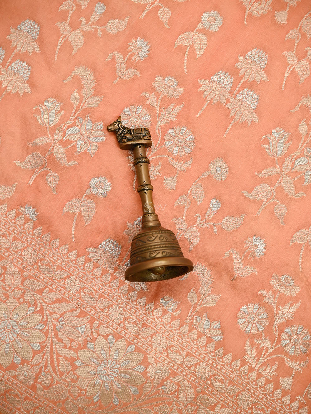 Peach Zari Jaal Uppada Katan Silk Handloom Banarasi Saree - Sacred Weaves