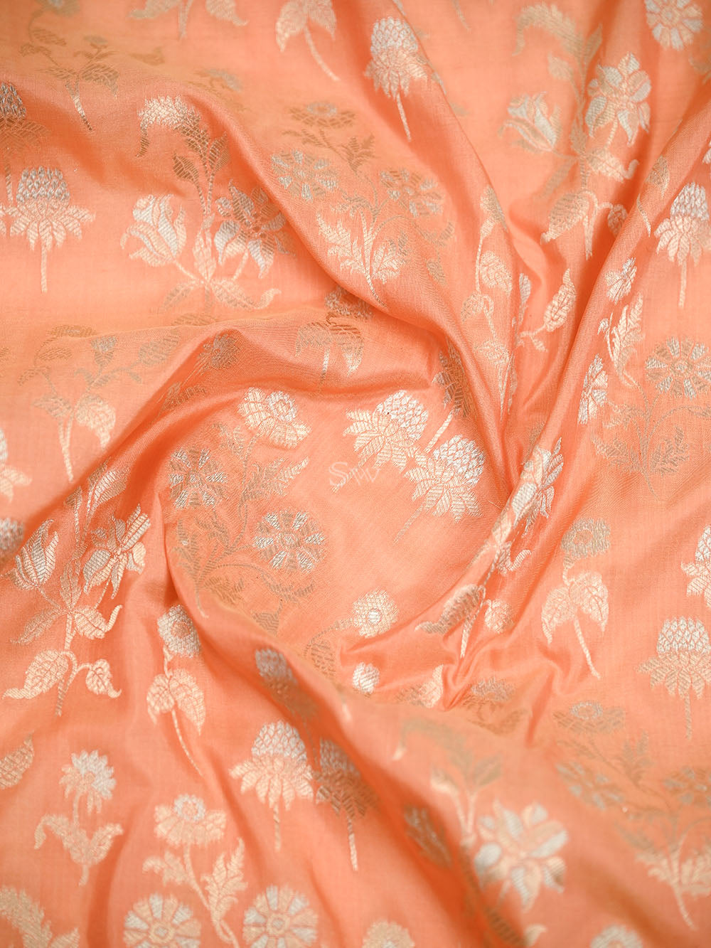 Peach Zari Jaal Uppada Katan Silk Handloom Banarasi Saree - Sacred Weaves