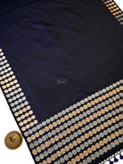 Black Blue Plain Sona Roopa Satin Silk Handloom Banarasi Saree - Sacred Weaves