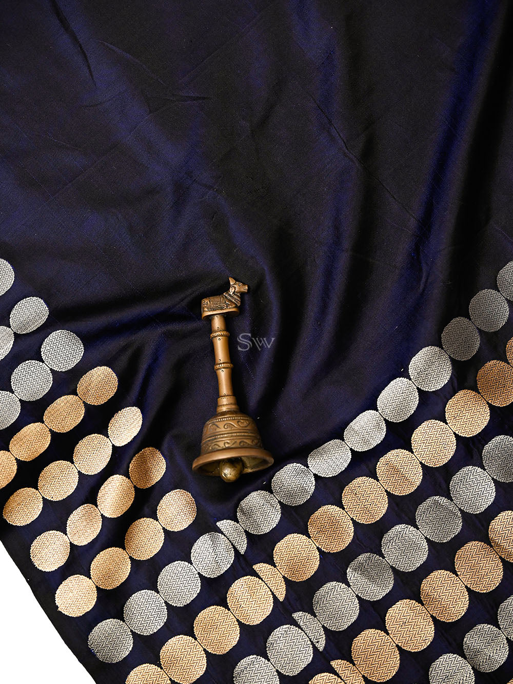 Black Blue Plain Sona Roopa Satin Silk Handloom Banarasi Saree - Sacred Weaves