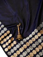 Black Blue Plain Sona Roopa Satin Silk Handloom Banarasi Saree - Sacred Weaves
