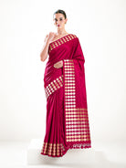 Dark Pink Plain Sona Roopa Satin Silk Handloom Banarasi Saree - Sacred Weaves