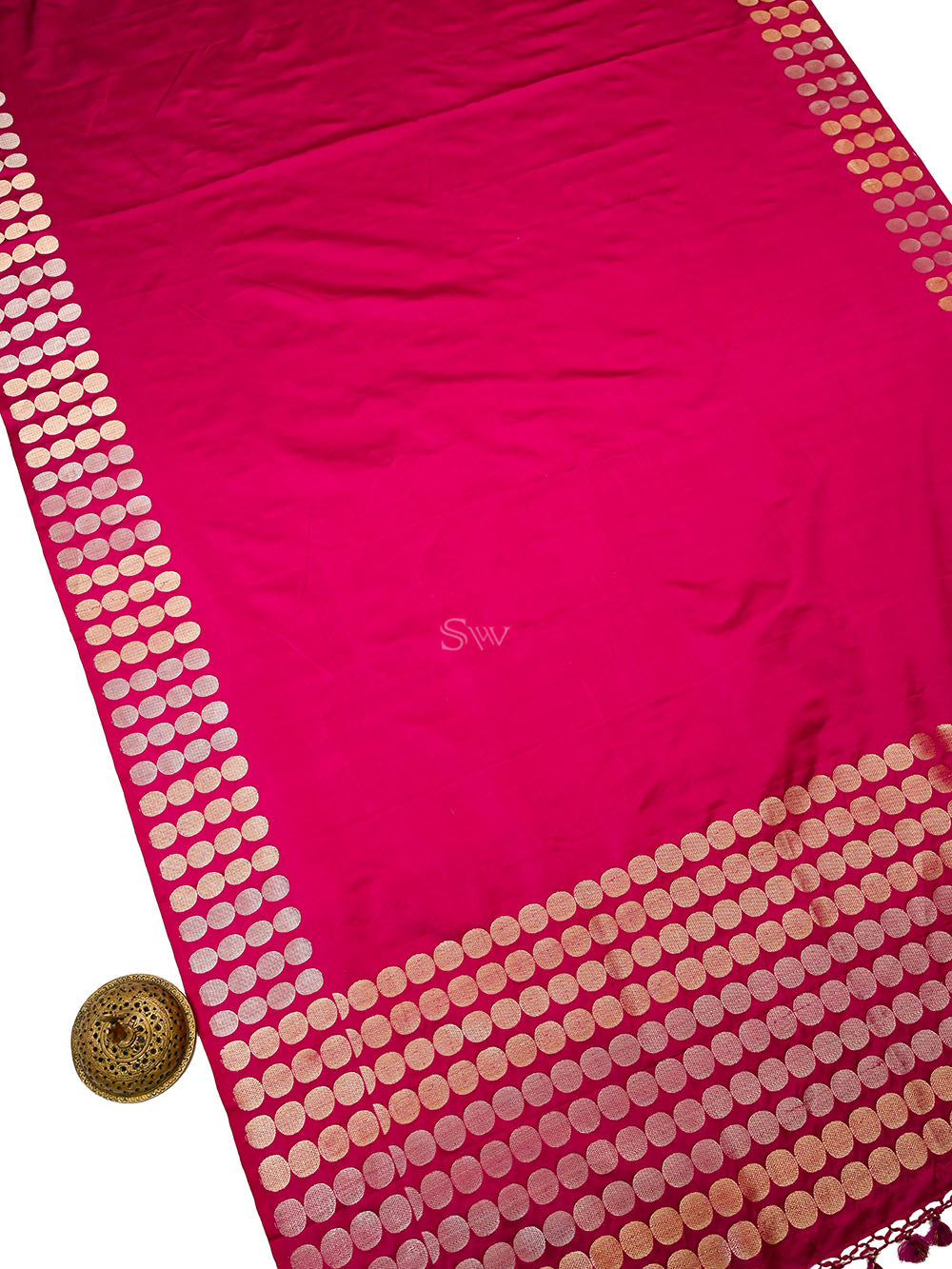 Dark Pink Plain Sona Roopa Satin Silk Handloom Banarasi Saree - Sacred Weaves