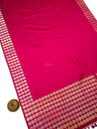 Dark Pink Plain Sona Roopa Satin Silk Handloom Banarasi Saree - Sacred Weaves