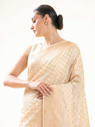 Beige Zari Booti Uppada Katan Silk Handloom Banarasi Saree - Sacred Weaves