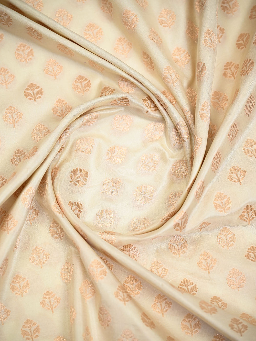 Beige Zari Booti Uppada Katan Silk Handloom Banarasi Saree - Sacred Weaves