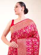 Pink Red Meenakari Uppada Jaal Katan Silk Handloom Banarasi Saree - Sacred Weaves