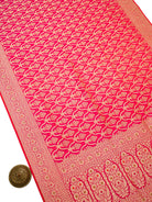 Pink Red Meenakari Uppada Jaal Katan Silk Handloom Banarasi Saree - Sacred Weaves