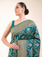 Teal Green Meenakari Jaal Uppada Katan Silk Handloom Banarasi Saree - Sacred Weaves