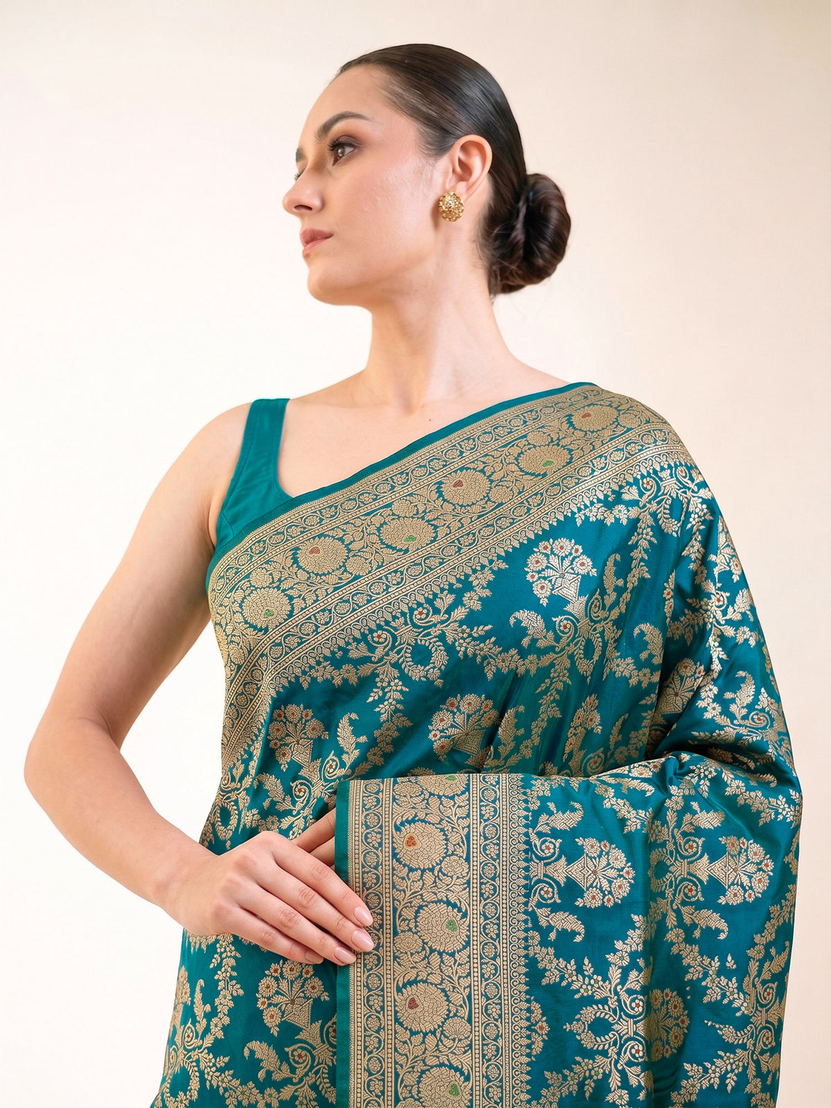 Teal Green Meenakari Jaal Uppada Katan Silk Handloom Banarasi Saree - Sacred Weaves