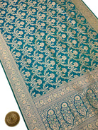 Teal Green Meenakari Jaal Uppada Katan Silk Handloom Banarasi Saree - Sacred Weaves