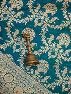 Teal Green Meenakari Jaal Uppada Katan Silk Handloom Banarasi Saree - Sacred Weaves