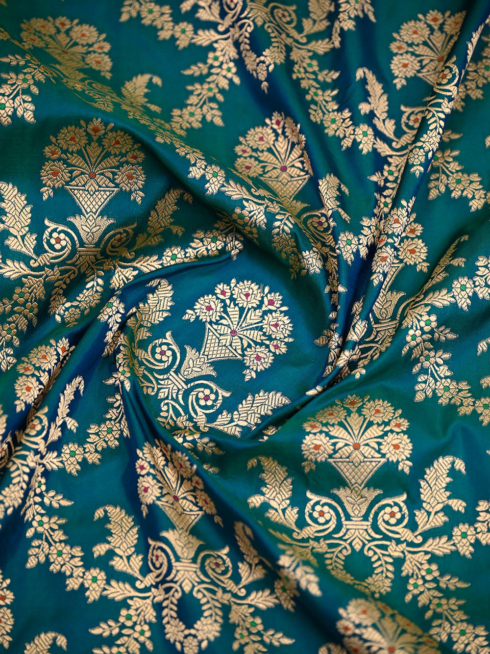 Teal Green Meenakari Jaal Uppada Katan Silk Handloom Banarasi Saree - Sacred Weaves