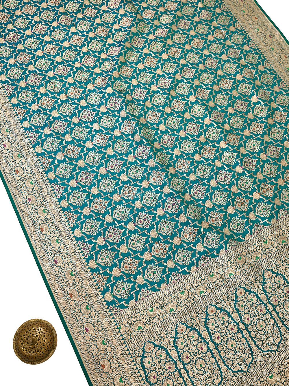 Teal Green Meenakari Uppada Katan Silk Handloom Banarasi Saree - Sacred Weaves