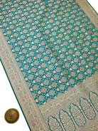 Teal Green Meenakari Uppada Katan Silk Handloom Banarasi Saree - Sacred Weaves
