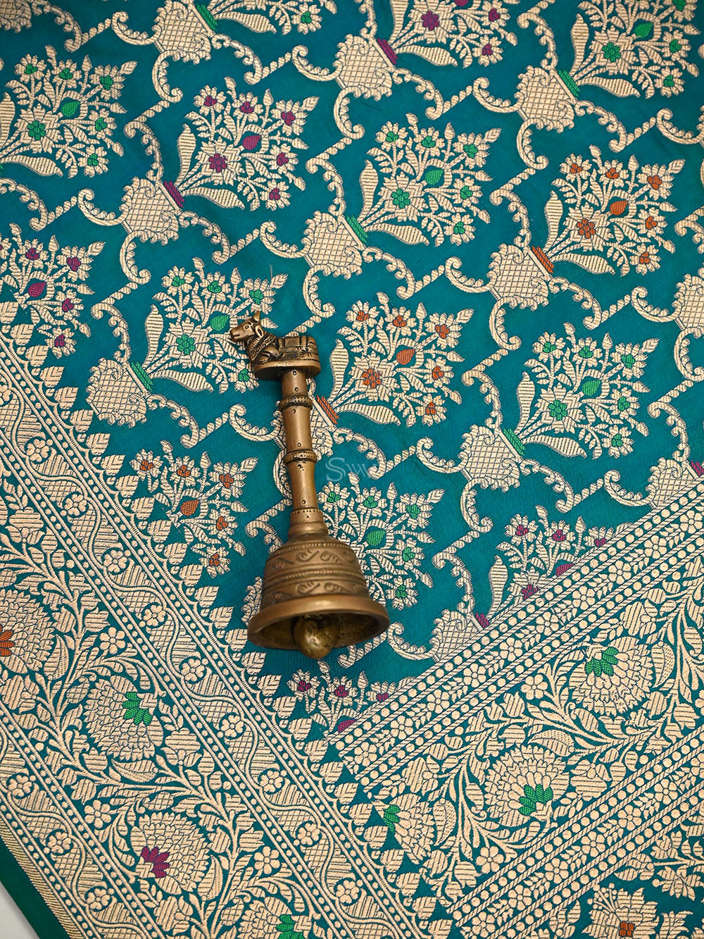 Teal Green Meenakari Uppada Katan Silk Handloom Banarasi Saree - Sacred Weaves