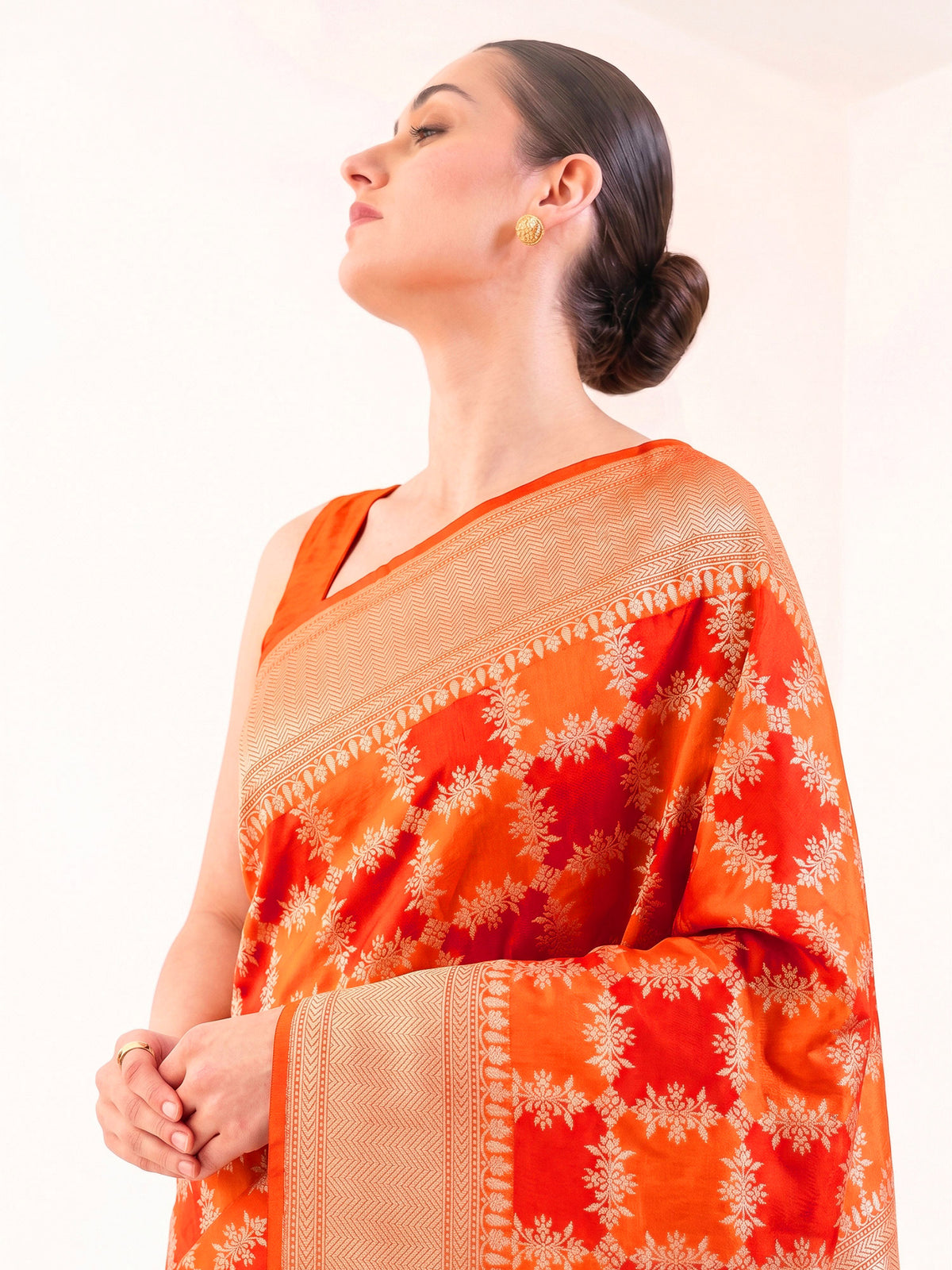 Red Orange Rangkat Jaal Katan Silk Handloom Banarasi Saree - Sacred Weaves