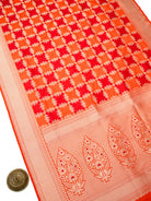Red Orange Rangkat Jaal Katan Silk Handloom Banarasi Saree - Sacred Weaves